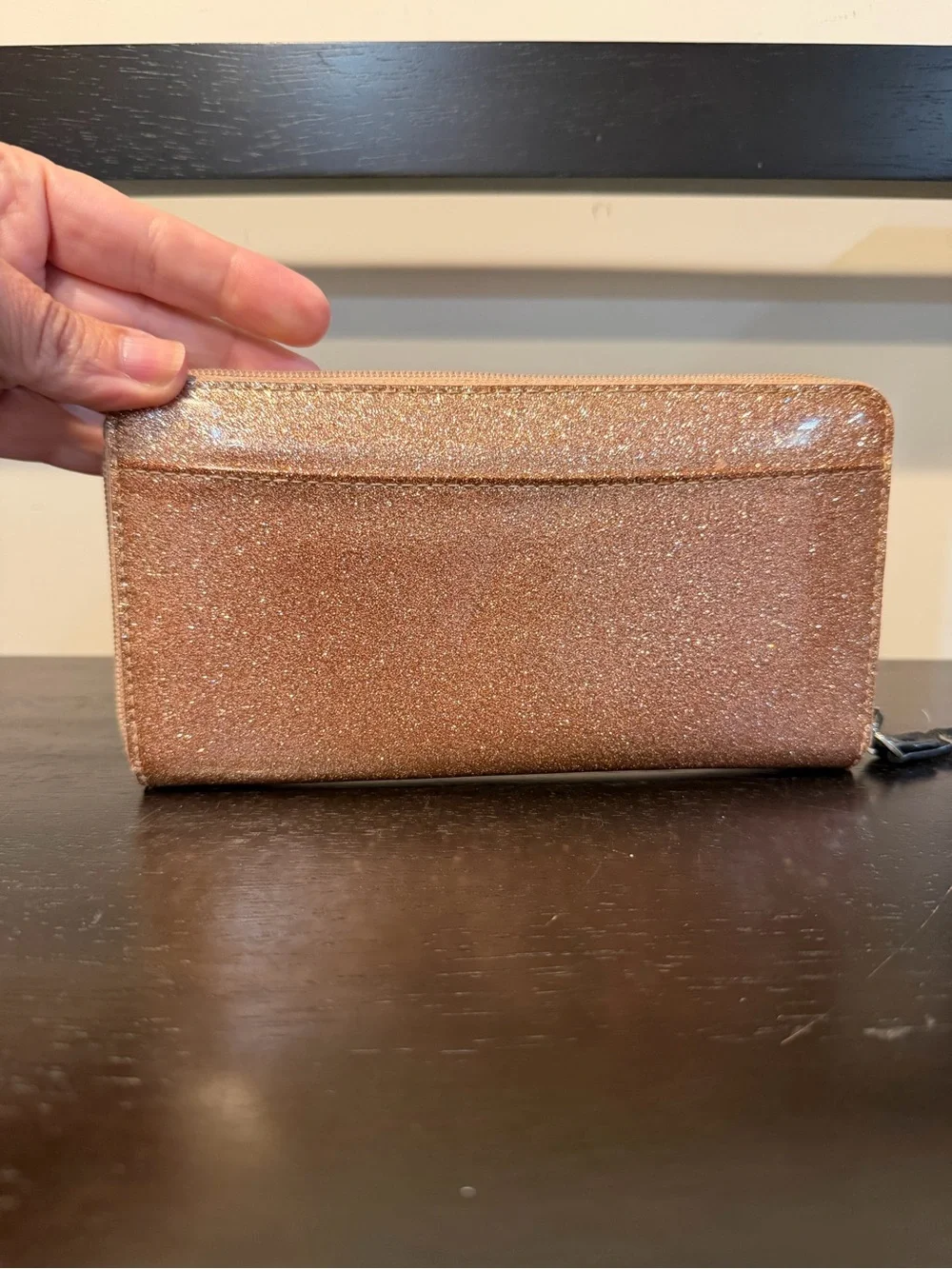 kate spade Rose Gold Glitter Zip Wallet